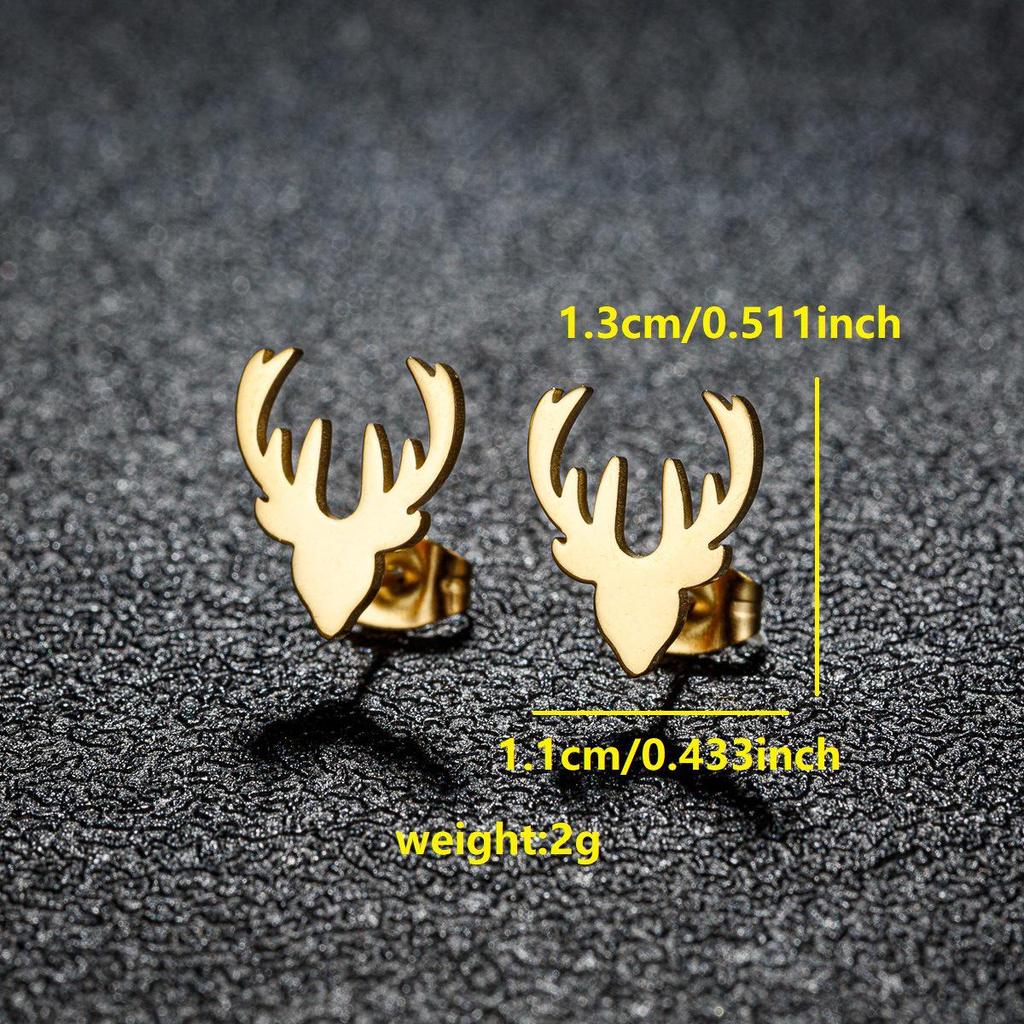 Серьги-пусеты из нержавеющей стали в корейском стиле в виде лосиных рогов - Рождественская мода Мини-серьги