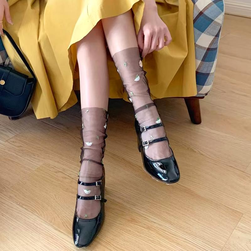 1 пара средних цилиндрических корейских носков Fairyism Mesh Daisy, ультратонкие носки с впитывающим пот ворсом