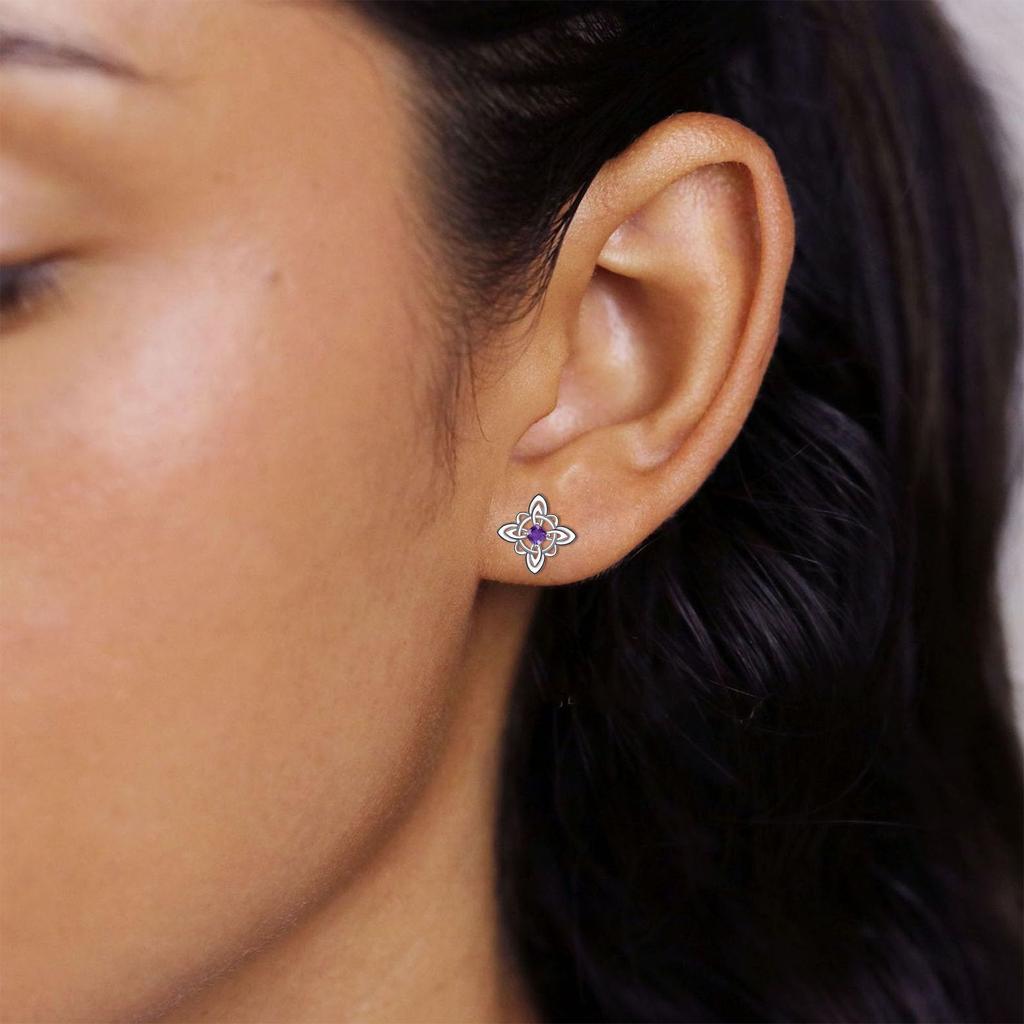 925 Silver Original Witches Knot Stud Earrings for Women Purple 5A Zircon Protection Amulet Earring Nudo De Bruja Jewelry