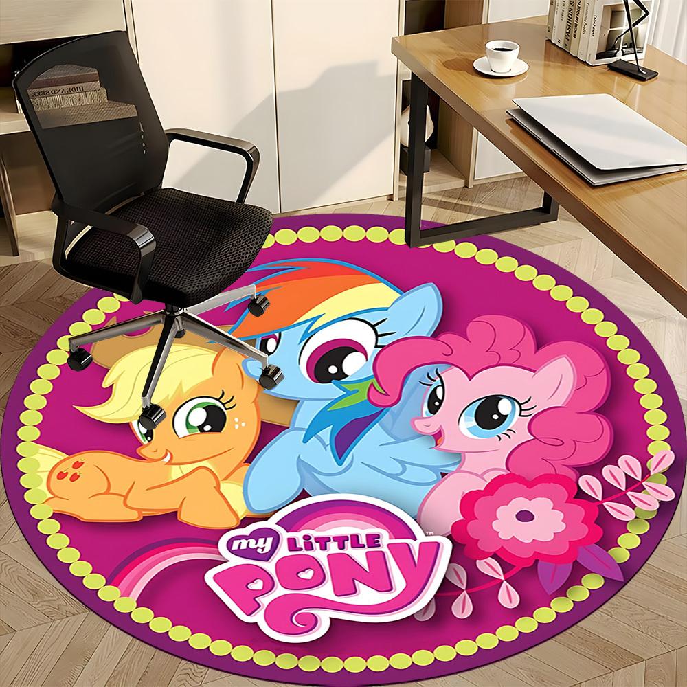 1 шт. Круглый коврик My Little Pony для офиса - Идеально подходит для декора офиса или кабинета, Машинная стирка, Нескользящая основа, Декоративный коврик для пола