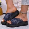 Plus Size Fashion Women Platform Slippers 2025 Summer Blue Denim Wedge Sandals Women Thick Bottom Non Slip Outdoor Beach Shoes