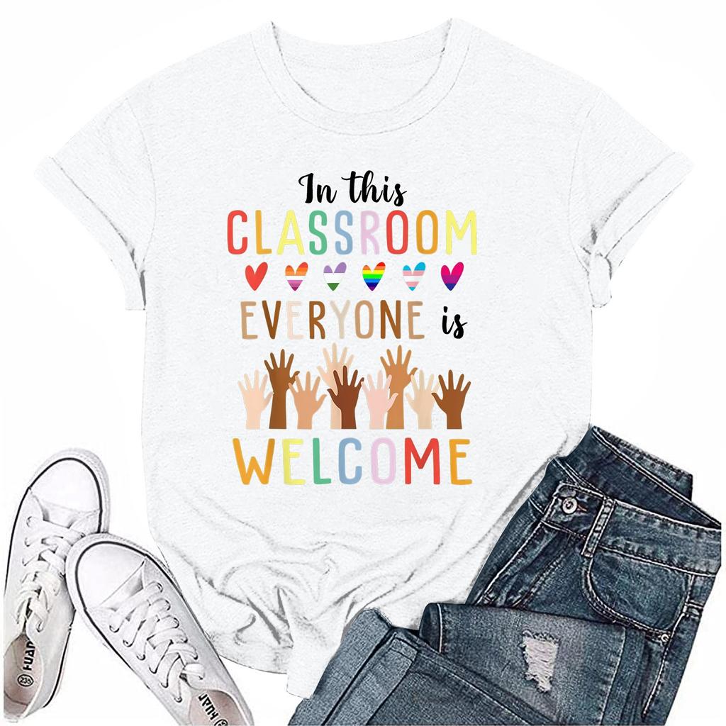 Взрослые Повседневные Ежедневные Круглый вырез с принтом Короткие рукава Футболка Топ с буквами