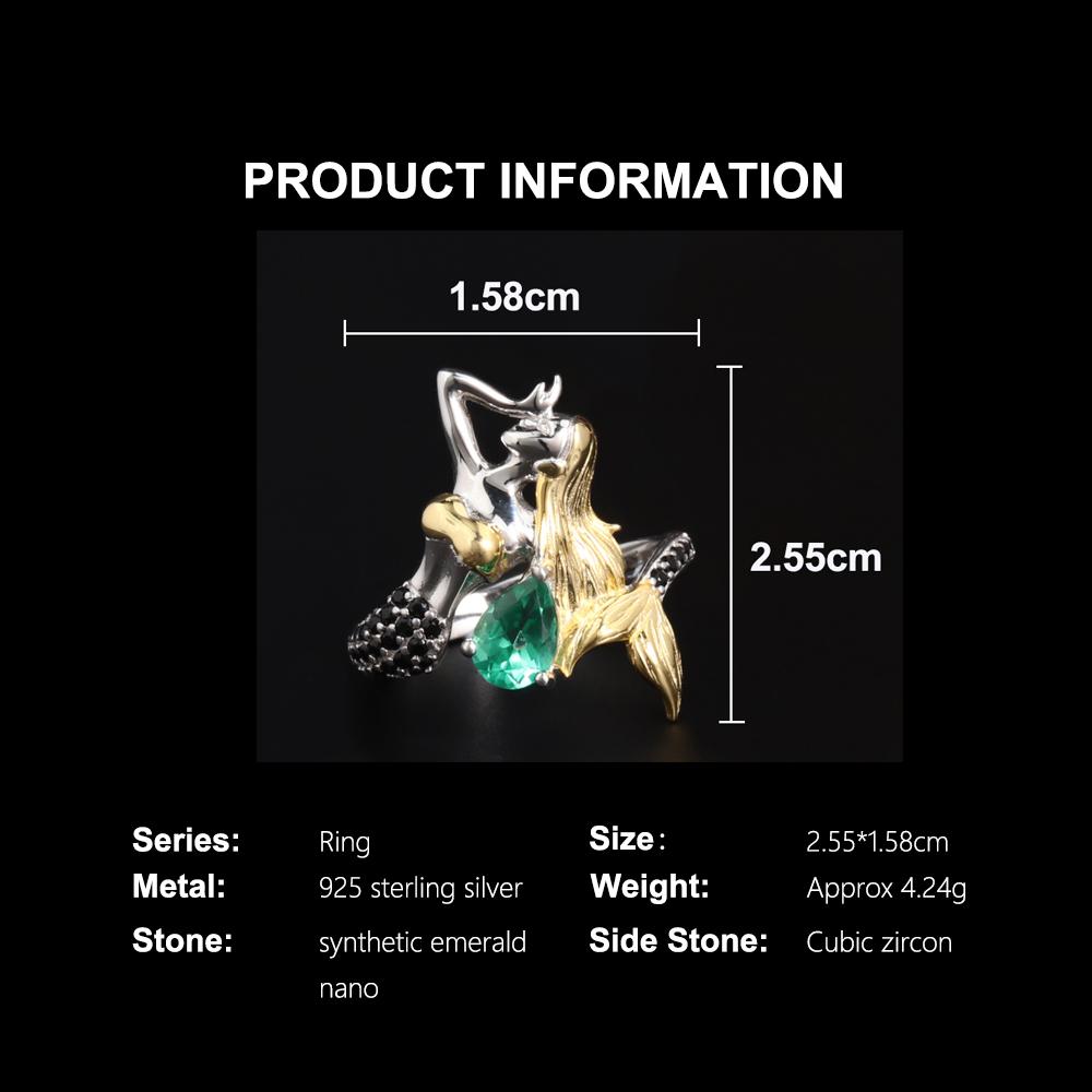 Elegant Mermaid Design Created Pear 5*7mm Emerald Nano Ring 925 Sterling Silver Jewelry for Women's Proposal and Banquet Gifts