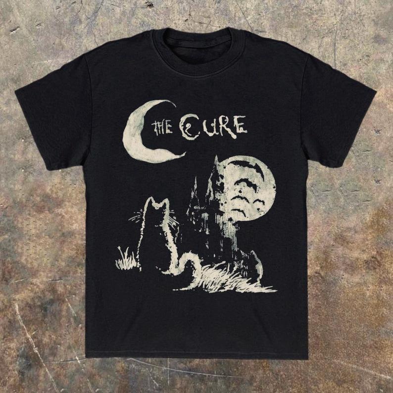 The Cure Cat Graphic Print Music Tshirt Vintage Y2k Style Streetwear Funny Unisex Unisex Harajuku Retro 90s Streetwear Tee Tops