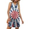 Women's V-neck Summer Casual Beach Vacation Women's Sleeveless Independence Day Print Sundress