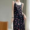 Acetate Satin Floral Suspender Skirt for Women In Summer New Tulip U-neck Mid-length Dress Light Luxury Elegant Skirt