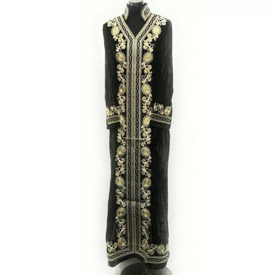 Черный Фараша Марокканское длинное платье Кафтан Дубайский кафтан Абая Исламское платье Бархат