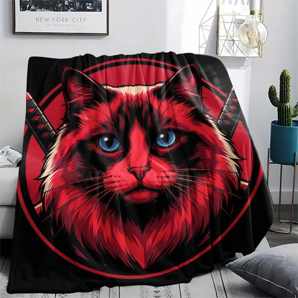 Samurai Muppet Cat Toucan Dog Print Flannel Blanket,High quality Comfortable for All Seasons,Home Decor,Warmth and Comfort,Perfect for Christmas Gifts