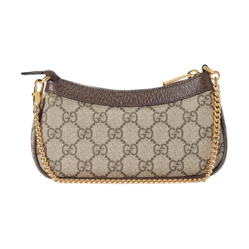 Gucci Ophidia Double G Золотая Фурнитура Коричневая Кожаная Отделка Мини-Сумка Женская Бежевая и Эбеновое Дерево