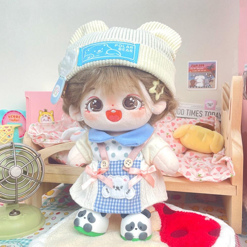Little Bear Hat 20cm Doll Clothes Outfit Plaid Skirt Doll Clothes Set  Children's Gift