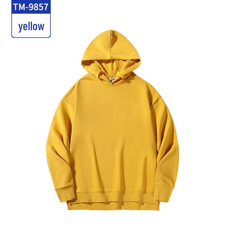Custom Solid Color Hooded Sweatshirt: Logo Print Early Autumn Pullover for Workwear, Cultural Events, or Class Uniforms.