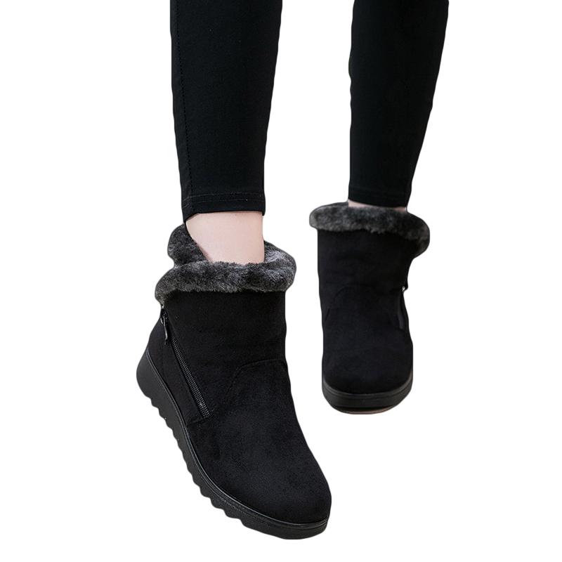 Winter Brand Mother Boots for Women Warm Fur Fashion Female Ankle Boots Suede Flat Zip Waterproof Boots