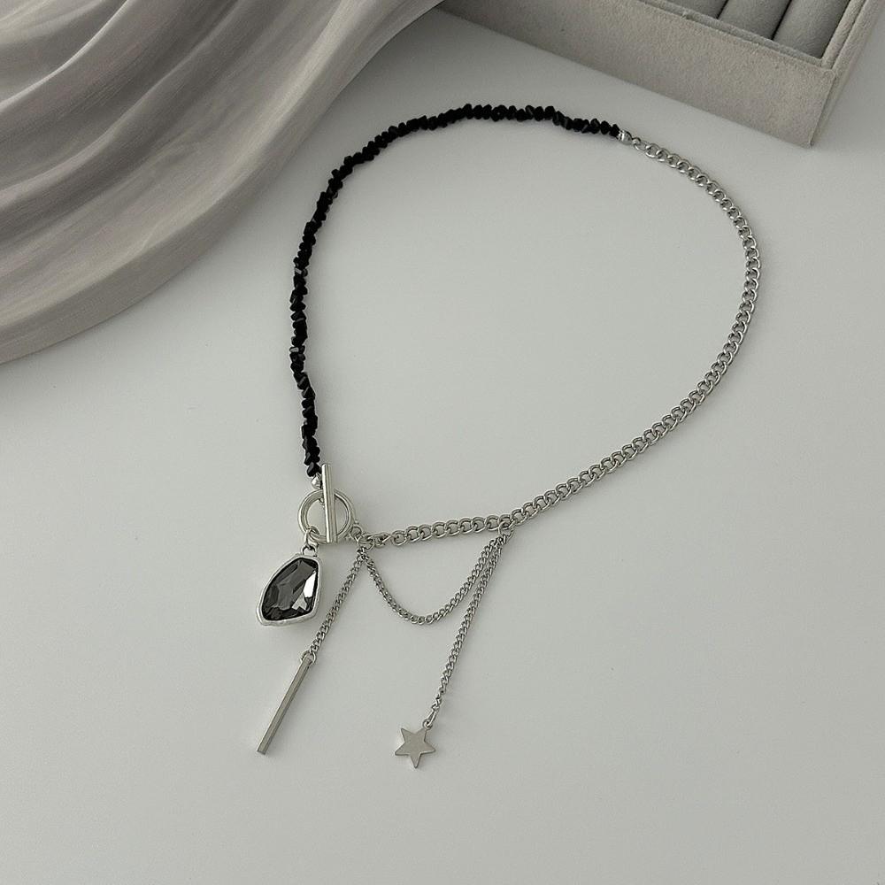 Sliver Color Black Zircon Necklace Irregular Choker Necklace Elegant Gothic Style Rings Gifts
