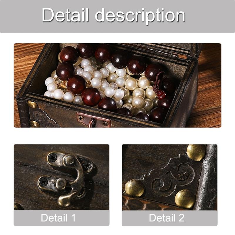 Vintage Wooden Treasure Chests Lockable Jewelry Storage Box Antique Style Decorative Organizers for Home Bedroom Decors