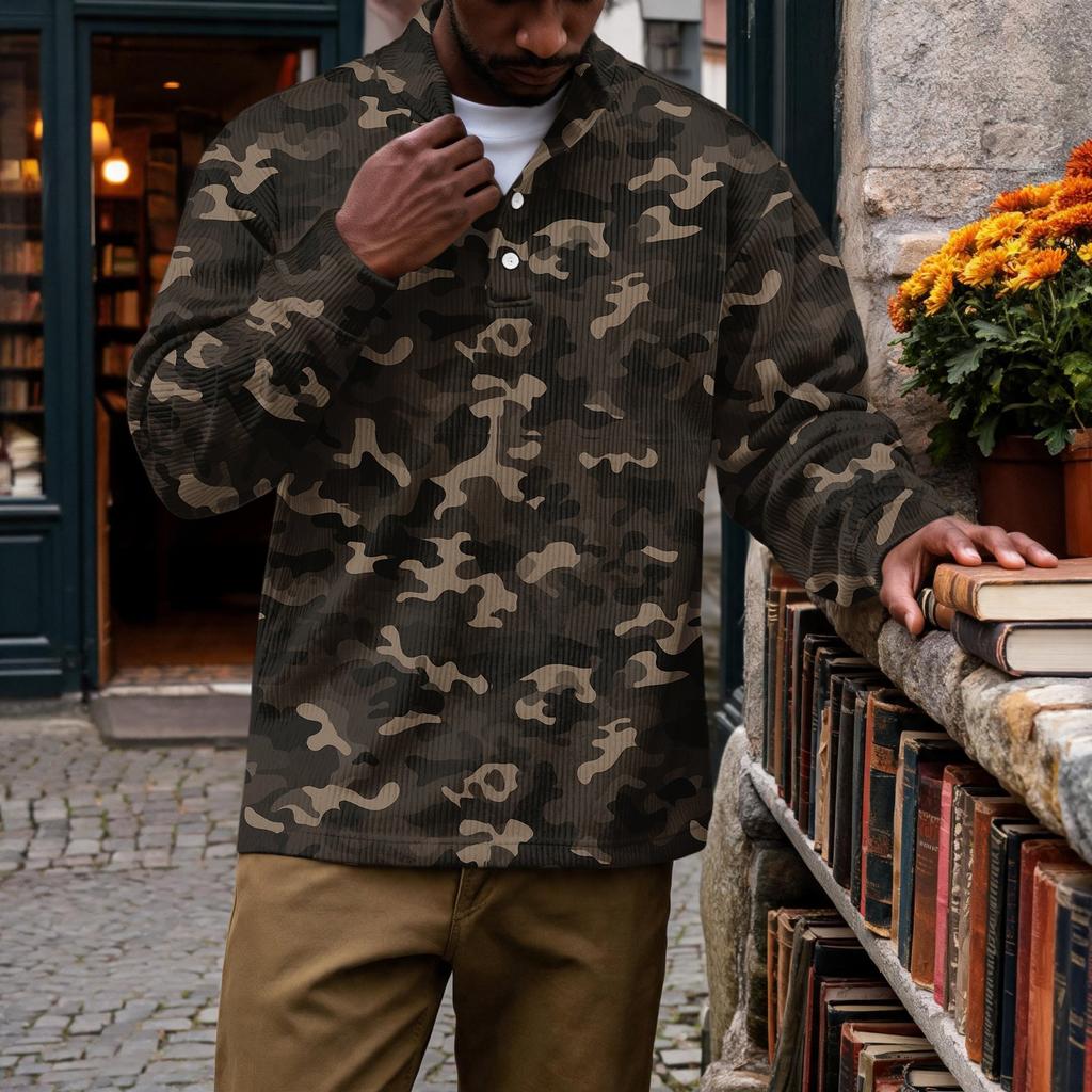 Мужской винтажный вельветовый пуловер с принтом, на молнии quarter-zip, с воротником-стойкой и карманом, с длинным рукавом, повседневная футболка