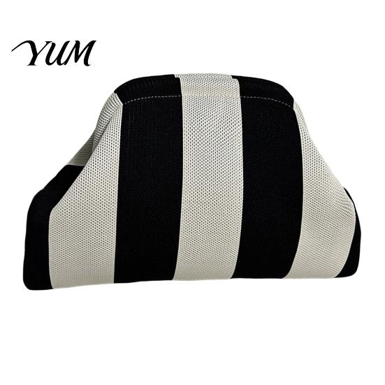 Large Capacity Cosmetic Pouch Woven Striped Clutch Purse for Woman, Pouch, Portable Knit Dumpling Bag, Kiss Lock Handbag Evening, Party