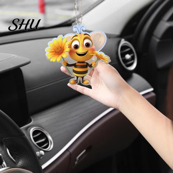 Bee Themed Hanging Decor Acrylic Decoration Single Side Printed Little Ornament Home Car Rearview Mirror Keychain Pendant Birthday Gift Portable