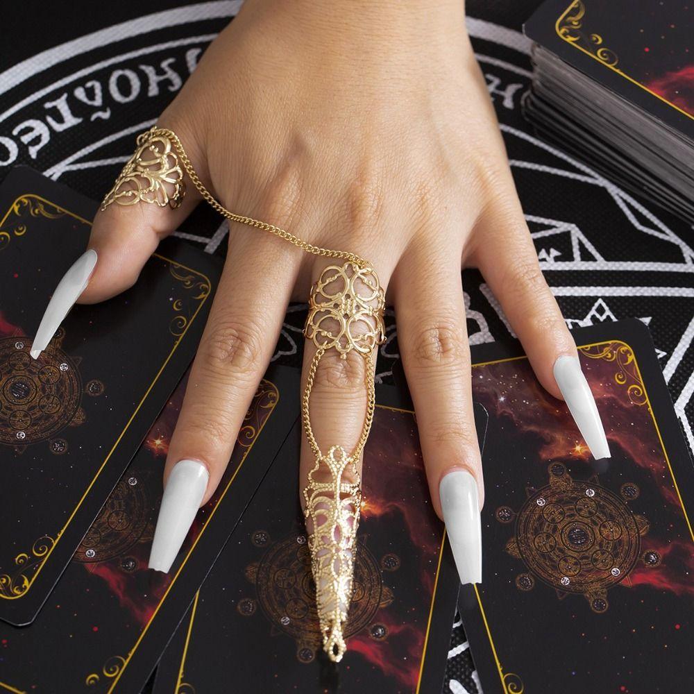 Cone Triangle Crown Party Tassels Finger Bracelet Chain Nail Cover Rings Finger Ring Women Jewelry