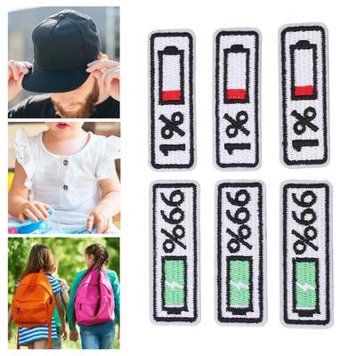 6Pcs Battery Level Indicator Iron On Patches Polyester Applique Patches Embroidered Patches For Bag