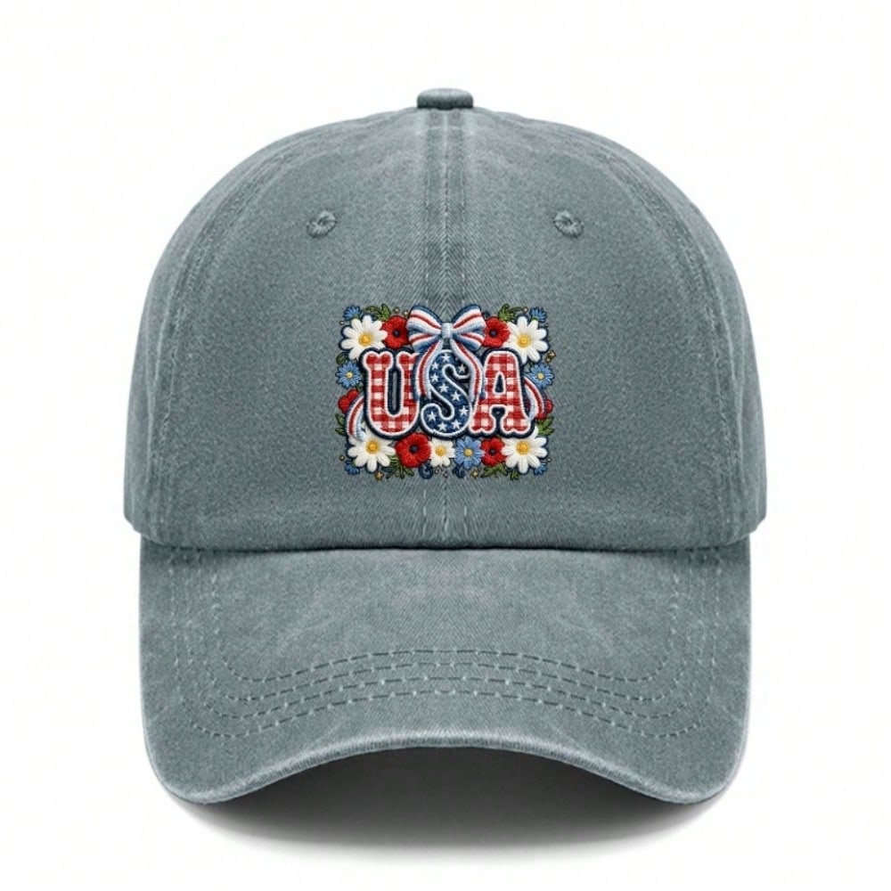 [Vintage USA Baseball Cap] Adult Unisex "USA" Floral Print Adjustable Sun Cap Breathable Curved Brim Streetwear Baseball Hat For Patriotic Holidays &