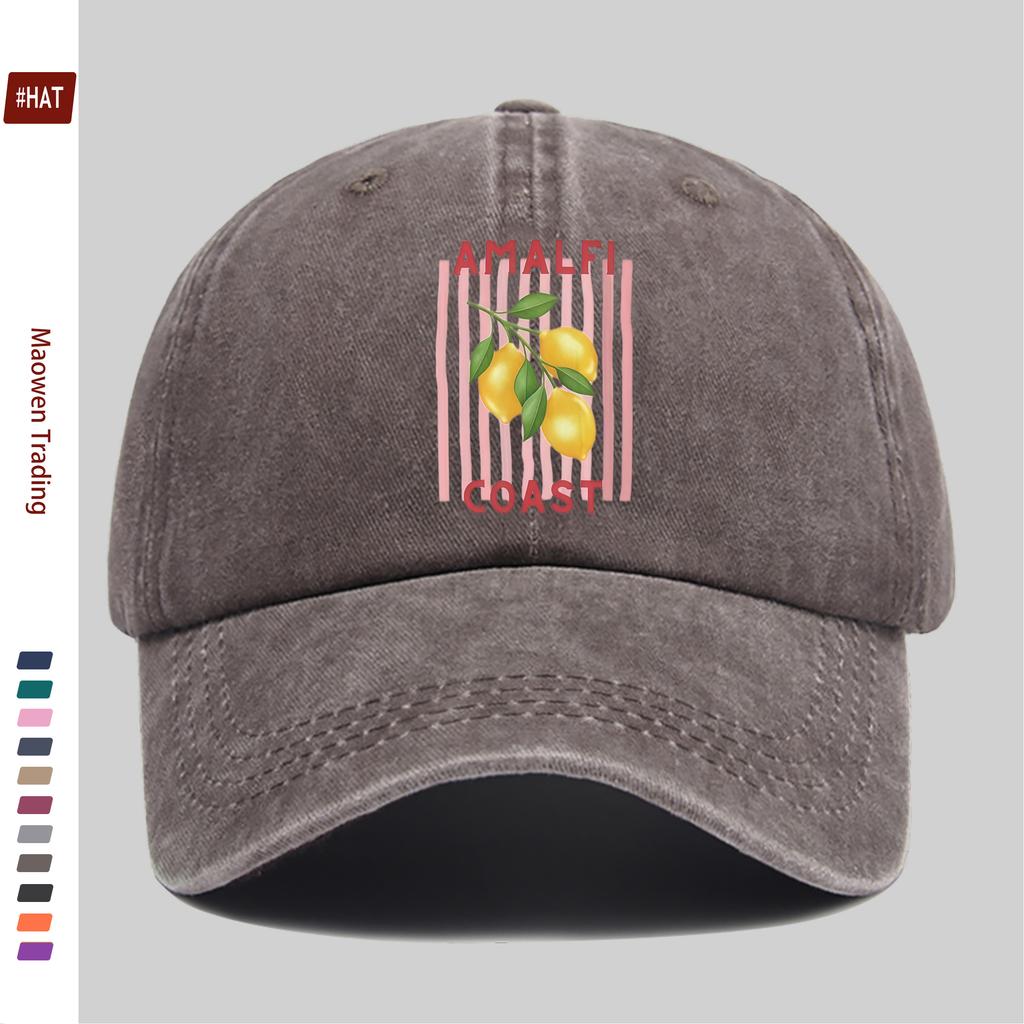 pc Unisex Amalfi Coast Lemon Printed Baseball Cap Fresh Vacation Style Decorative Hat Multiple Colors Available Comfortabl