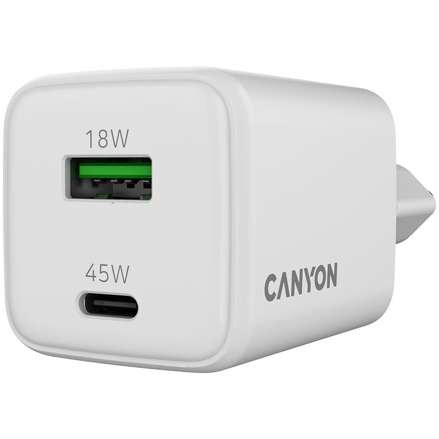Canyon Ładowarka Sieciowa Cu45Ac Gan 45W 1Xpd 1Xqc Eu Biała