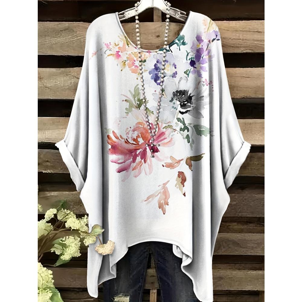 Женская летняя футболка в богемном стиле с цветочным принтом, винтажная, светло-фиолетовая, с графикой в стиле Y2k, с круглым вырезом, одежда, элегантная женская футболка с коротким рукавом