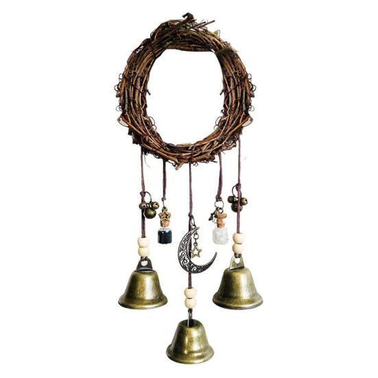 Дверная ручка, ведьмин колокольчик, защита дома, подвесной колокольчик ручной работы, бутылка желаний, венок из ротанга, вешалка для двери, украшение в виде колокольчика ветра в стиле Викка
