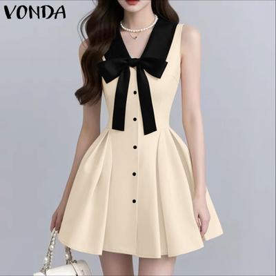 Женское платье без рукавов с бантом, приталенное, со вставками и плиссировкой