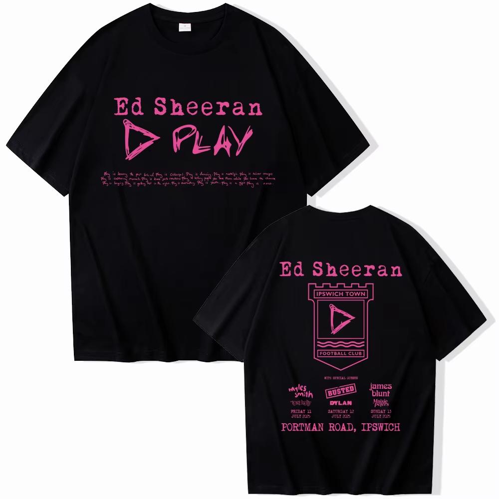 Хлопковая футболка с принтом Ed Sheeran Play Tour Летние мужские и женские футболки Streetwear Хип-хоп Мерч Ed Sheeran Графические футболки Топы