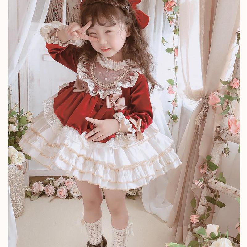 Платье принцессы Лолиты из бархатного кружева для девочки, младенца, малыша, ребенка, винтажное, элегантное, с бантом, пачка, Vestido, на Рождество для ребенка
