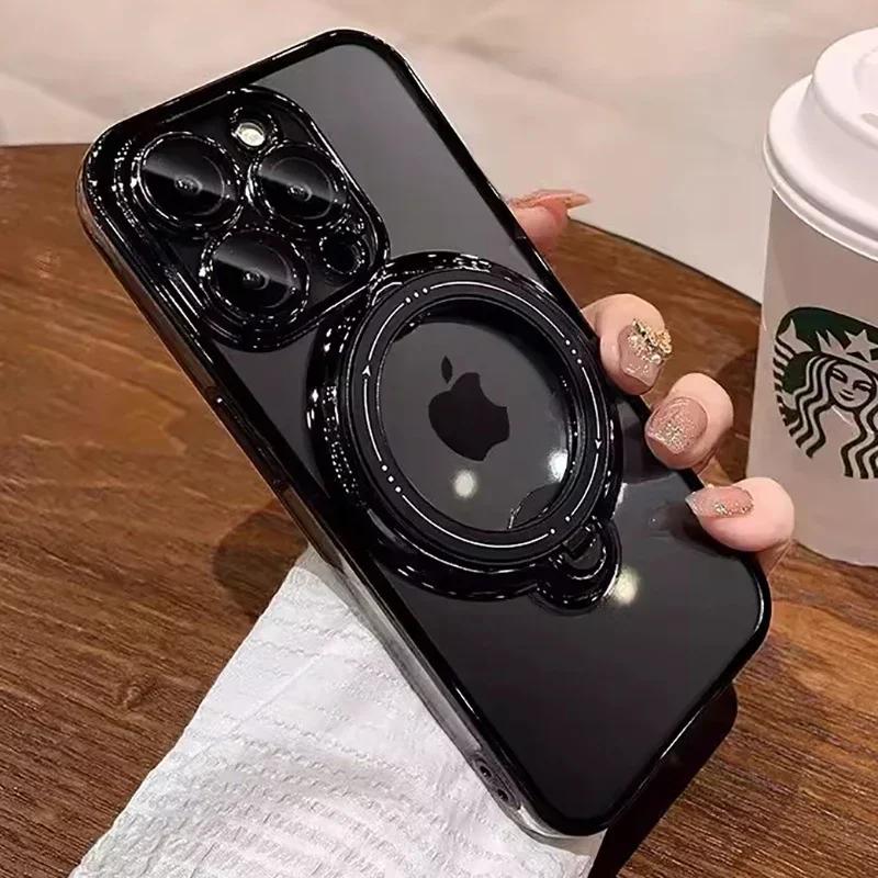 Прозрачный чехол-держатель для телефона iPhone 15 14 13 12 11 Pro Max Plus X XR XS Max для Magsafe, чехол-бампер с магнитным кольцом