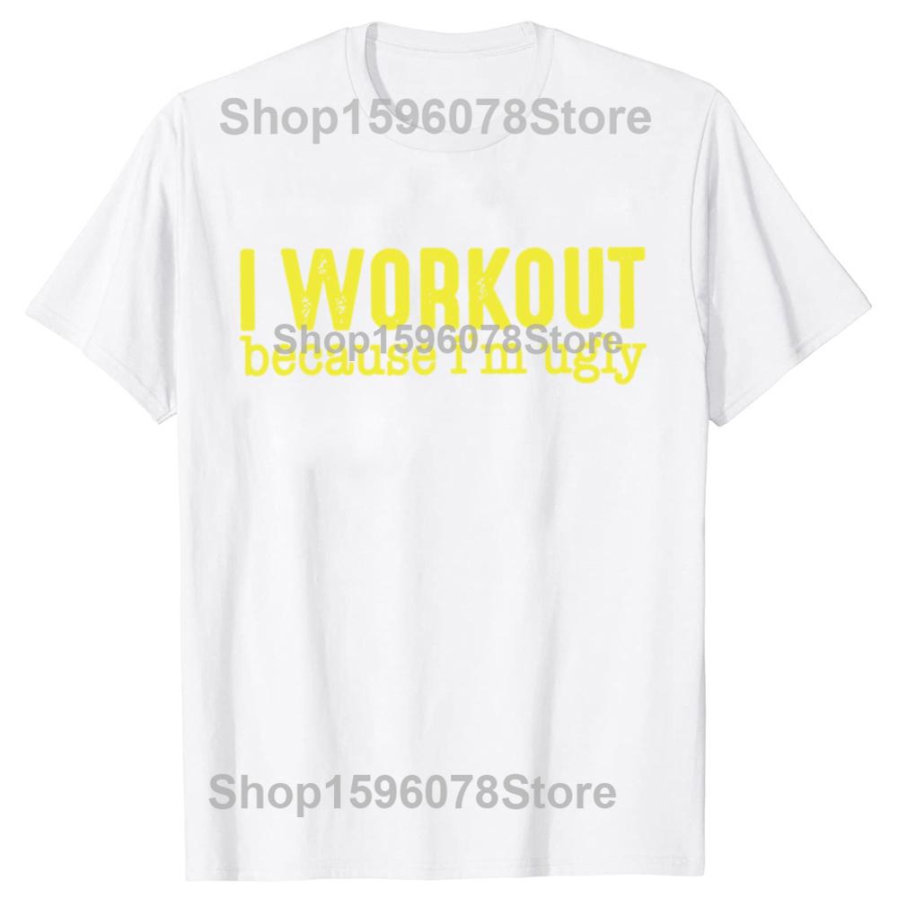 Ретро Футболка I Workout Because I'm Ugly для любителей фитнеса и тренажерного зала, с короткими рукавами, 100% хлопок, мягкая, унисекс, размер ЕС