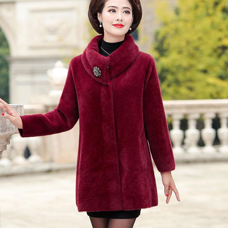 Осеннее и зимнее пальто для мамы, утепленное пальто, верх, большое женское пальто средней длины из искусственного норкового флиса