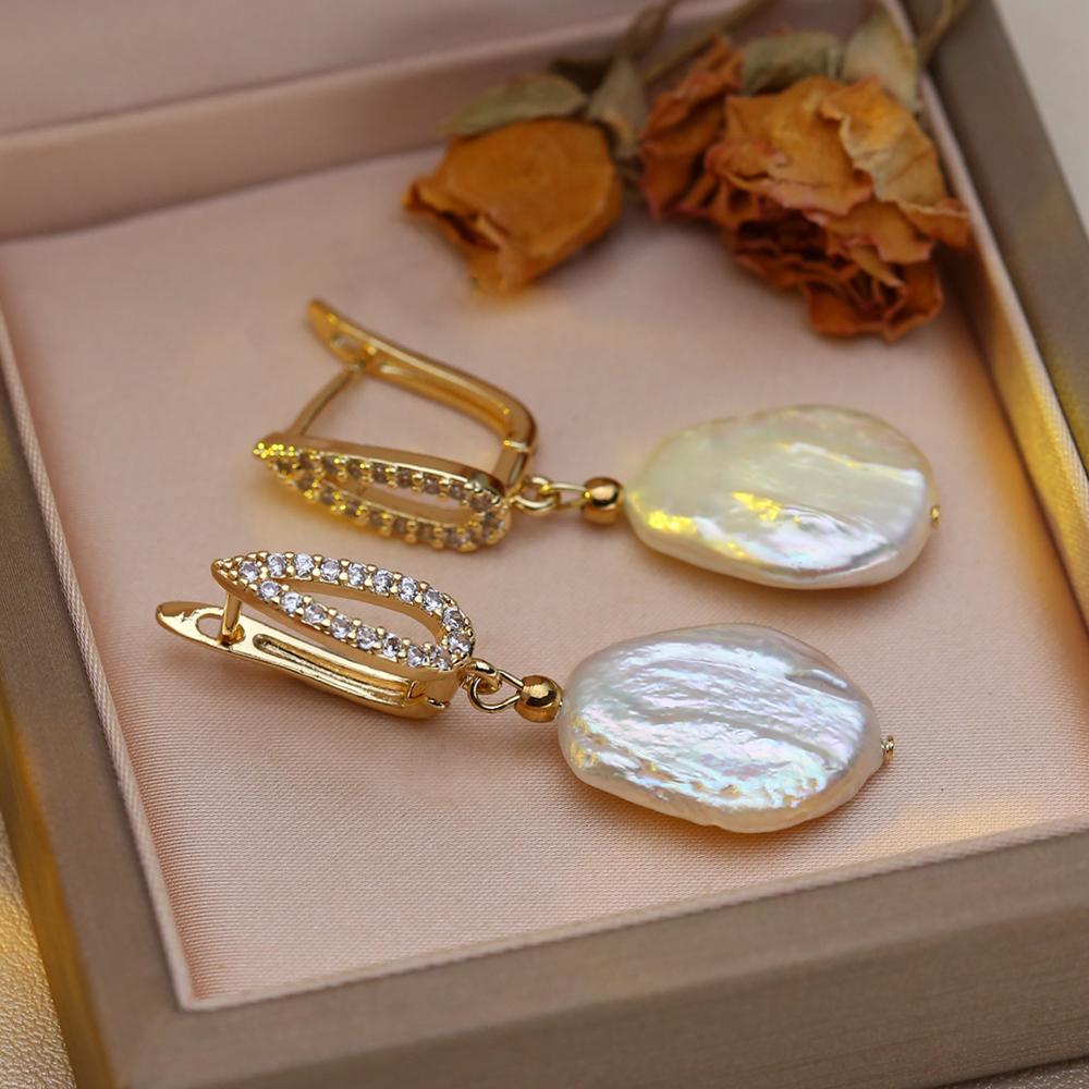 Серьги SENIKO с натуральным пресноводным большим жемчугом в стиле барокко, модные серьги-капли с кубическим цирконием и жемчугом для женщин, вечерние ювелирные изделия