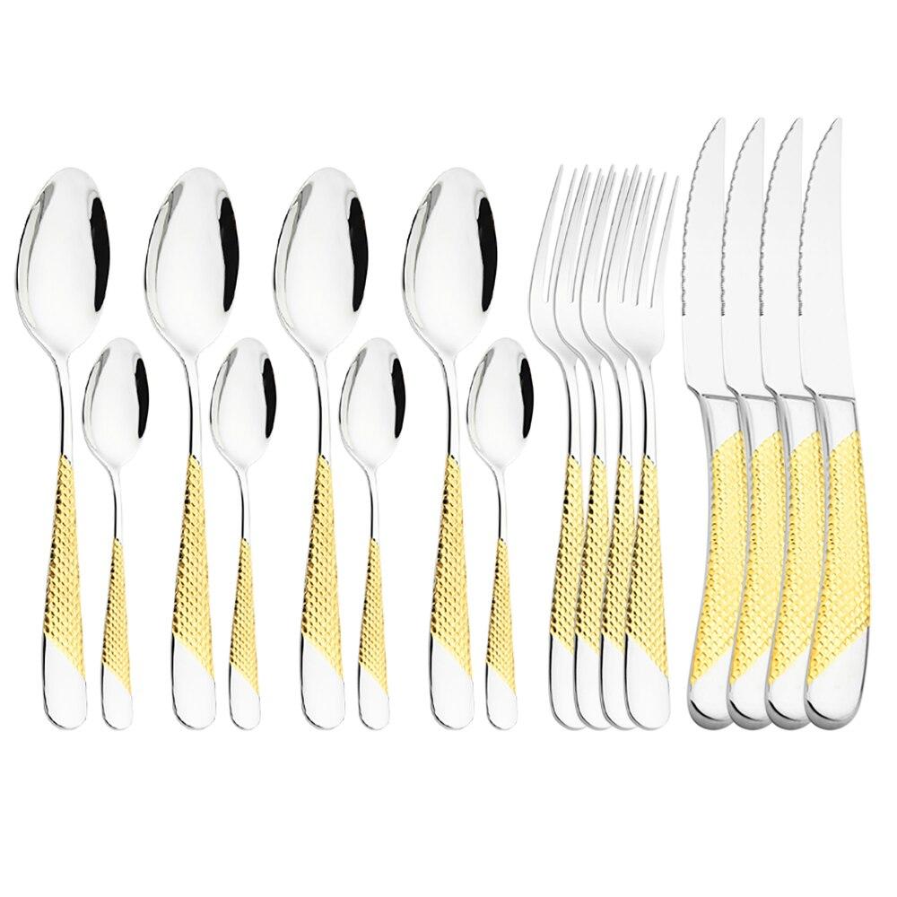 Набор кухонной посуды Нержавеющая сталь Вилка Ложки Ножи Набор столовых приборов Золото 24/16 шт. Серебро Набор столовой посуды 18/10 Нержавеющая сталь
