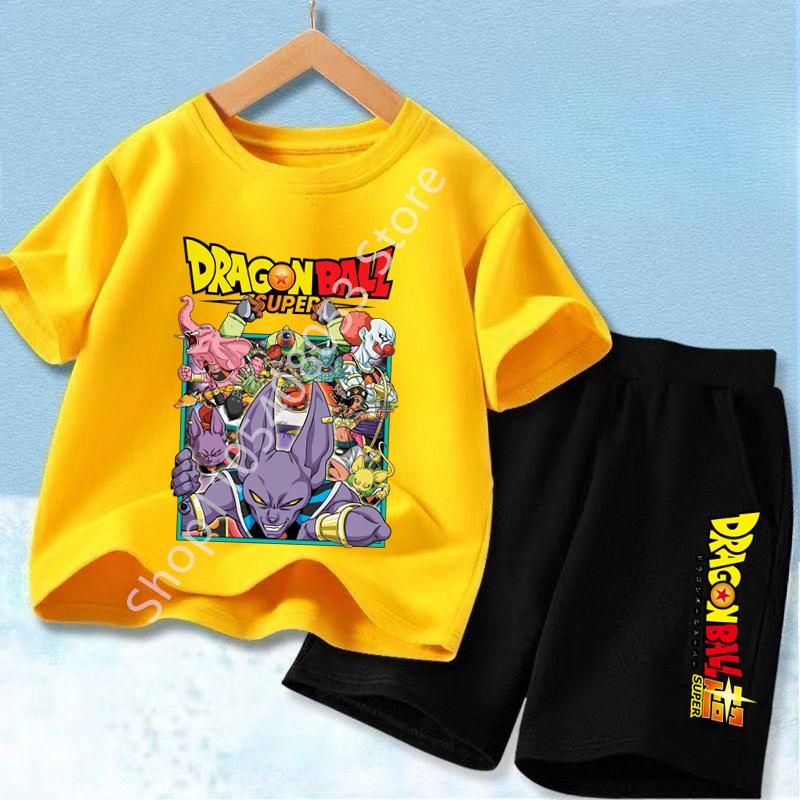 2026 Hot Anime Cool Goku Dragon Ball Z Boys CosPlay Short Sleeve Shorts with Pocket Beach Pants Breathable T-shirt Kids Suit