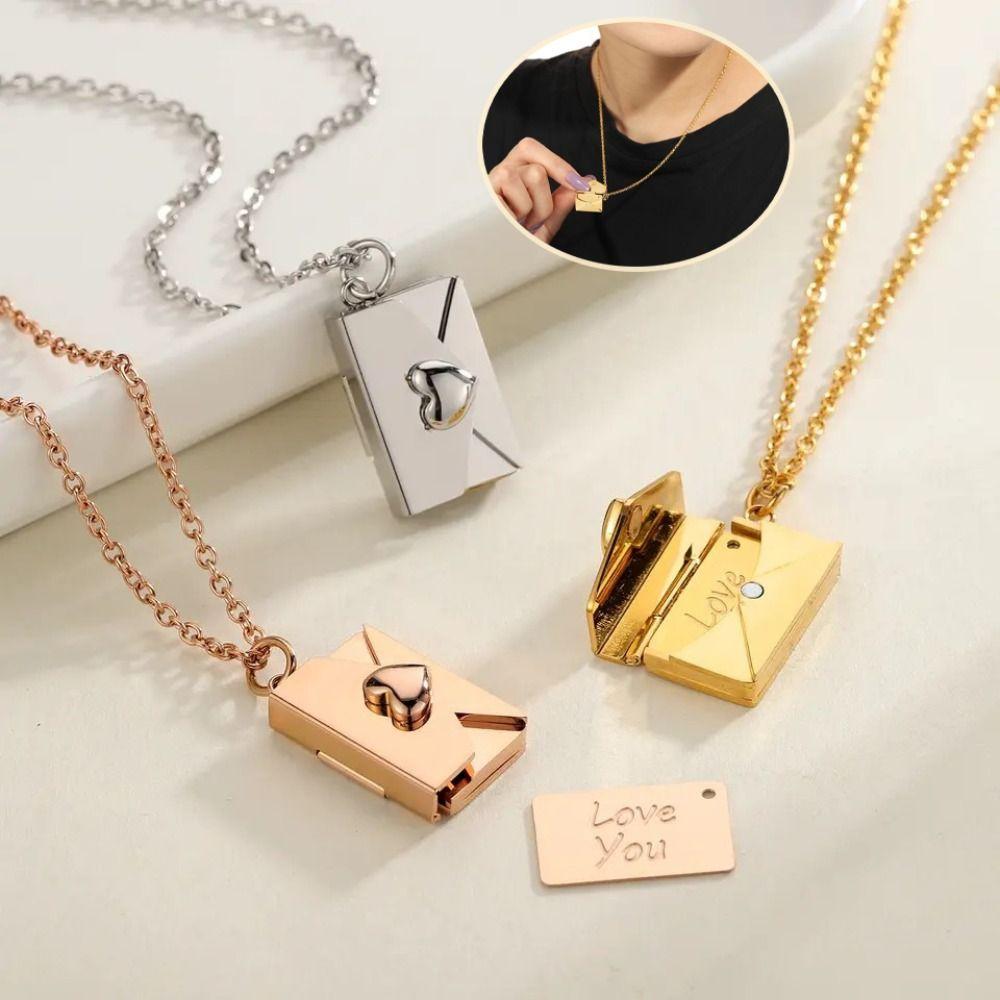 Openable Envelope Necklace Heart Lovers Choker Necklace Chic Pendant Sweater Chain Gift