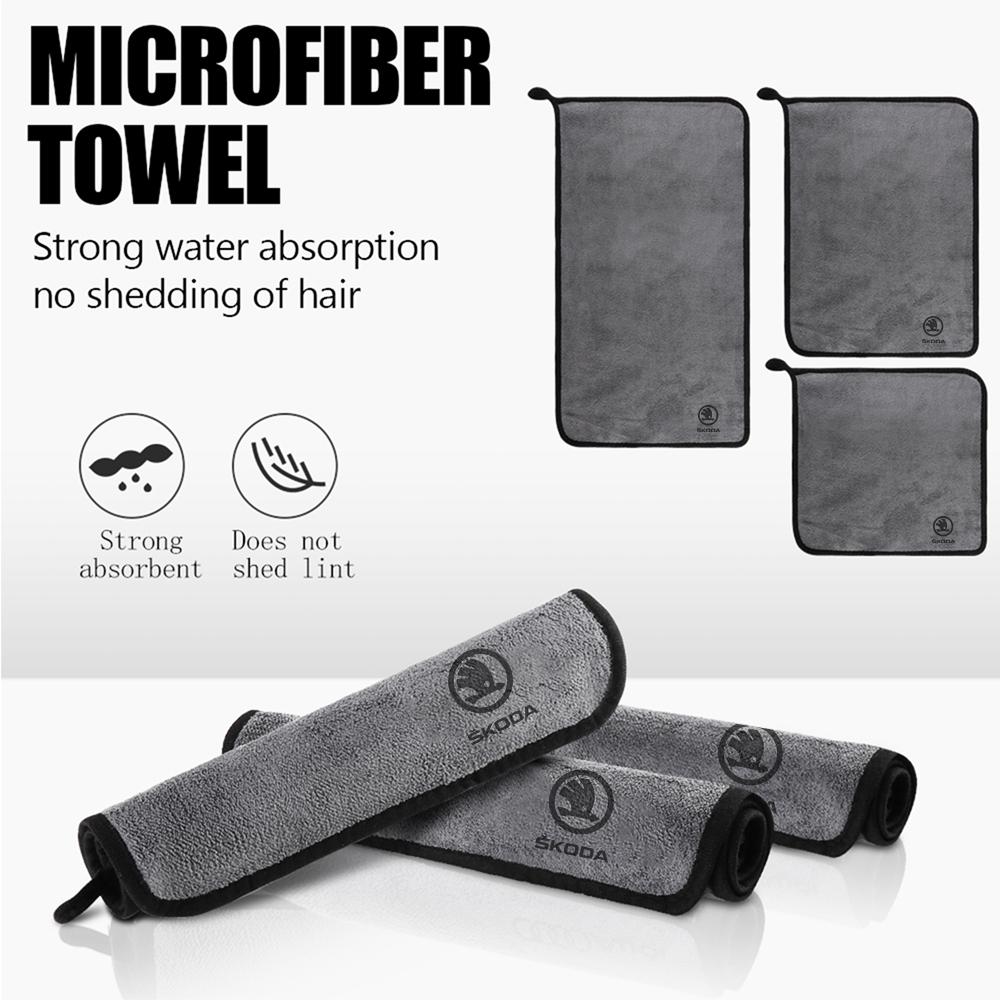 AAAAF1 Microfiber Absorbent Car Cleaning Towels Double-Faced Plush Wash Towel Rag Cleaning Brush For Skoda S Octavia Rapid Karoq Scala