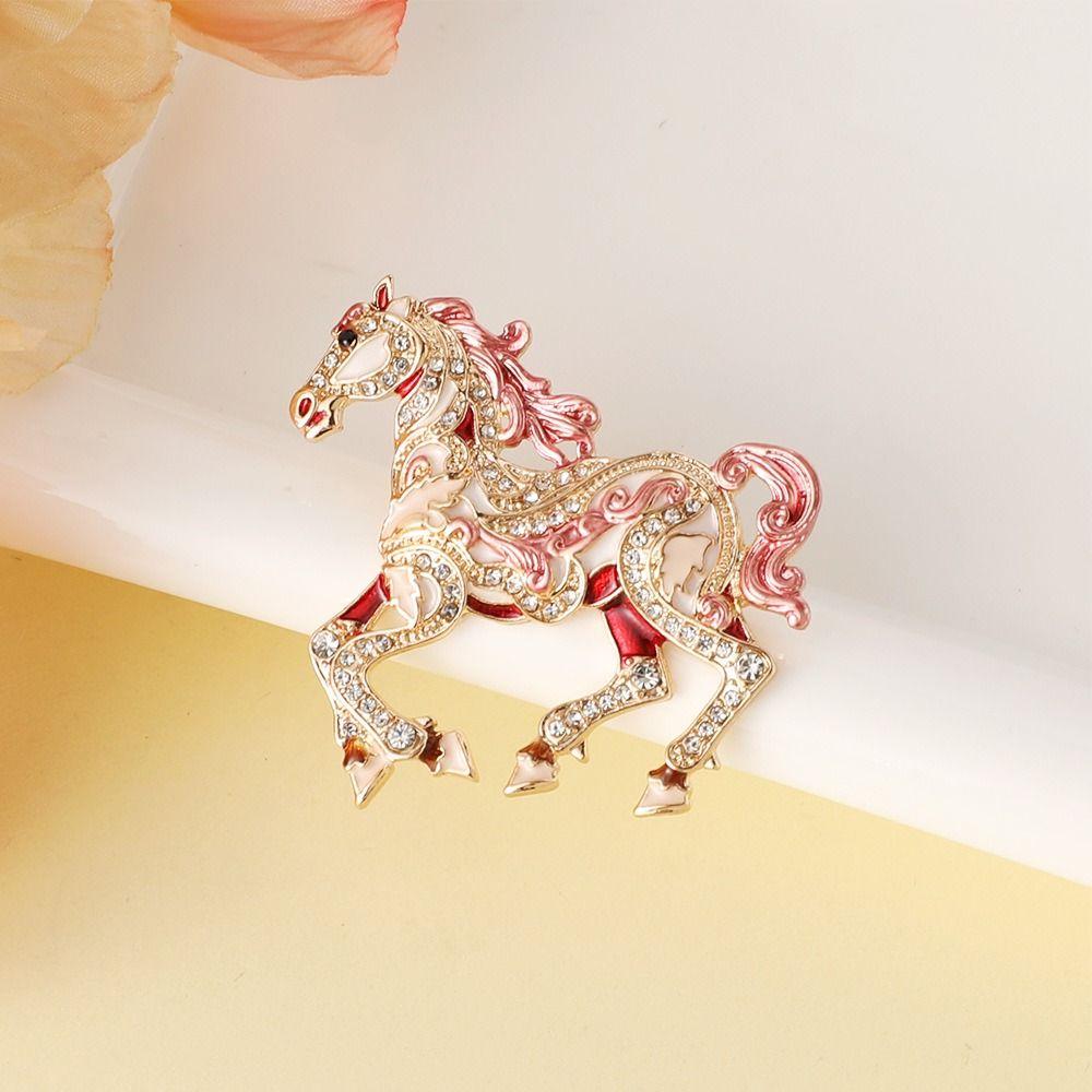 Metal Enamel Horse Brooch Pin Sparkling Mascot Horse Lapel Pin Zodiac Horse Brooch New Year Gifts