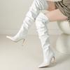 Заостренные плиссированные высокие сапоги осенне-зимние на тонком каблуке, супервысоком каблуке, сапоги-чулки выше колена, сапоги-рыцари
