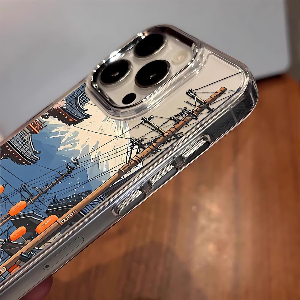 Чехол для телефона с японским городским пейзажем для iPhone 17 16 Plus 13 Pro Max 11 15 12 14 17E 16E Прозрачный чехол с защитой всей камеры
