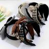 French Vintage Plaid Headband: Elegant Autumn/Winter Skull Headdress for Women