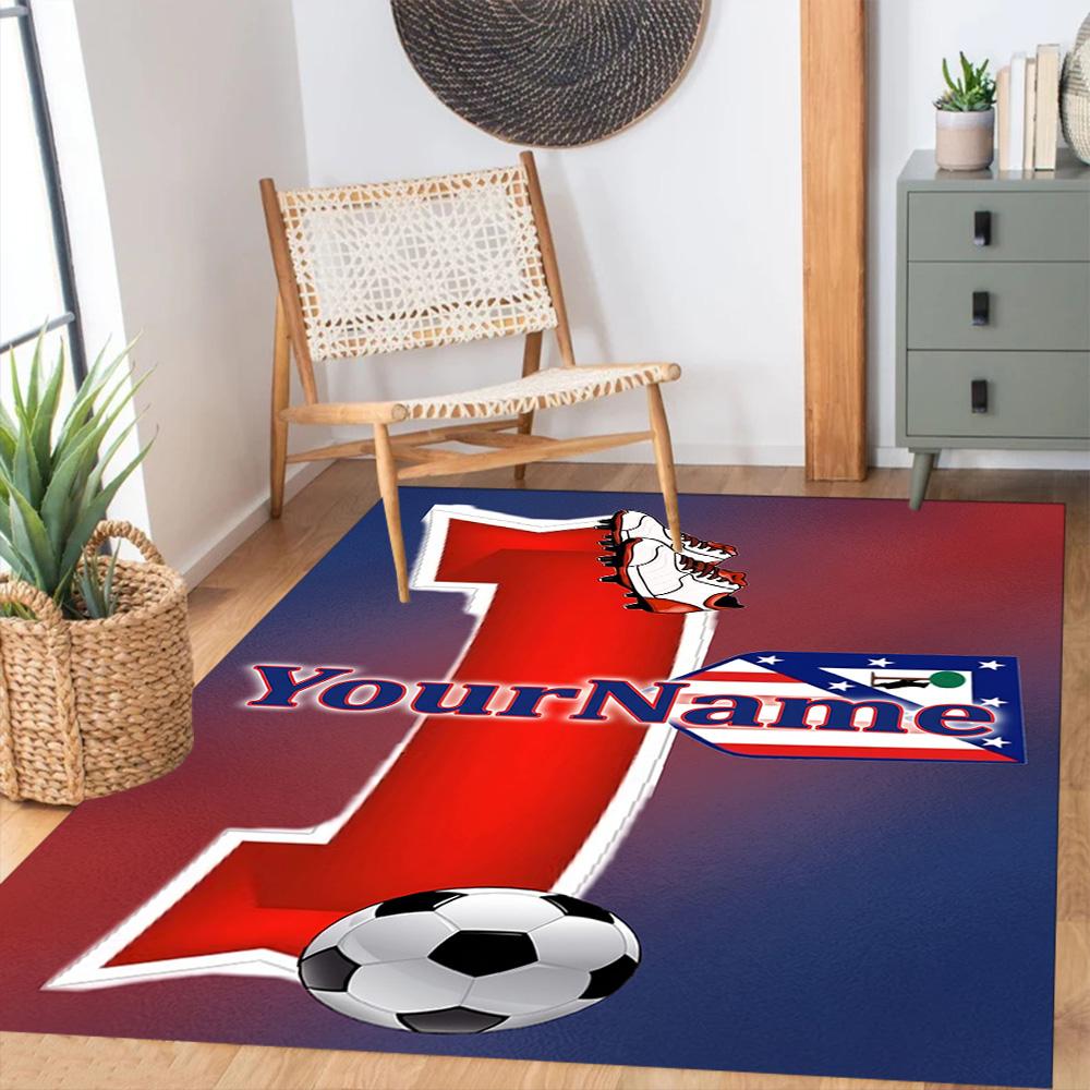 Atletico Madrid Personalized Text Carpet Design for Foyer Entryway Living Rooms Game Room Anti-slip Rug Decorate Offices Wedding Party Gift