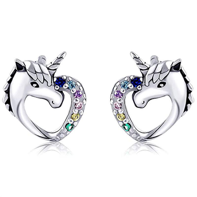New Cute Unicorn Stud Earrings for Little Girl Kids Crystal Cat Butterfly Rainbow Heart Star Earring Christmas Gift Jewelry