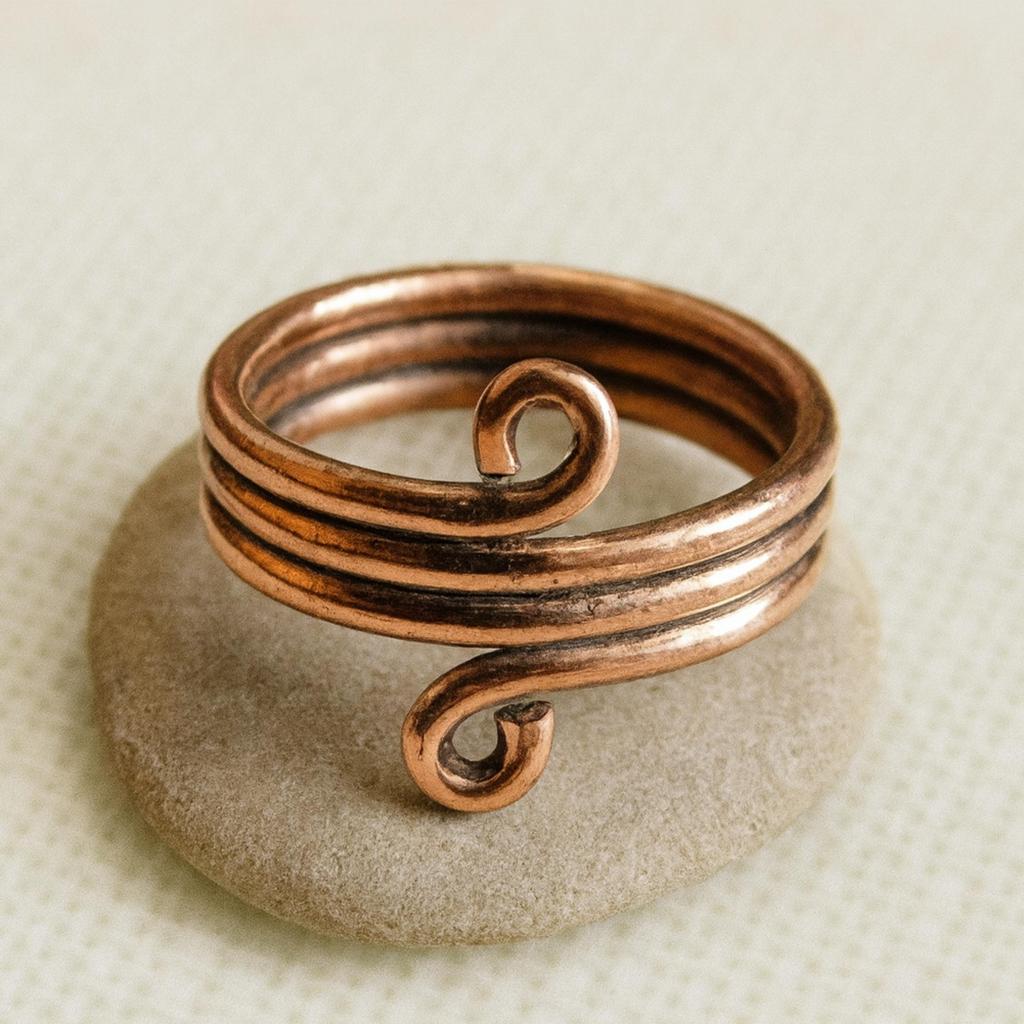 Pure Copper Spiral Ring, Adjustable Wire Wrapped Scrollwork Design, Handmade Statement Ring