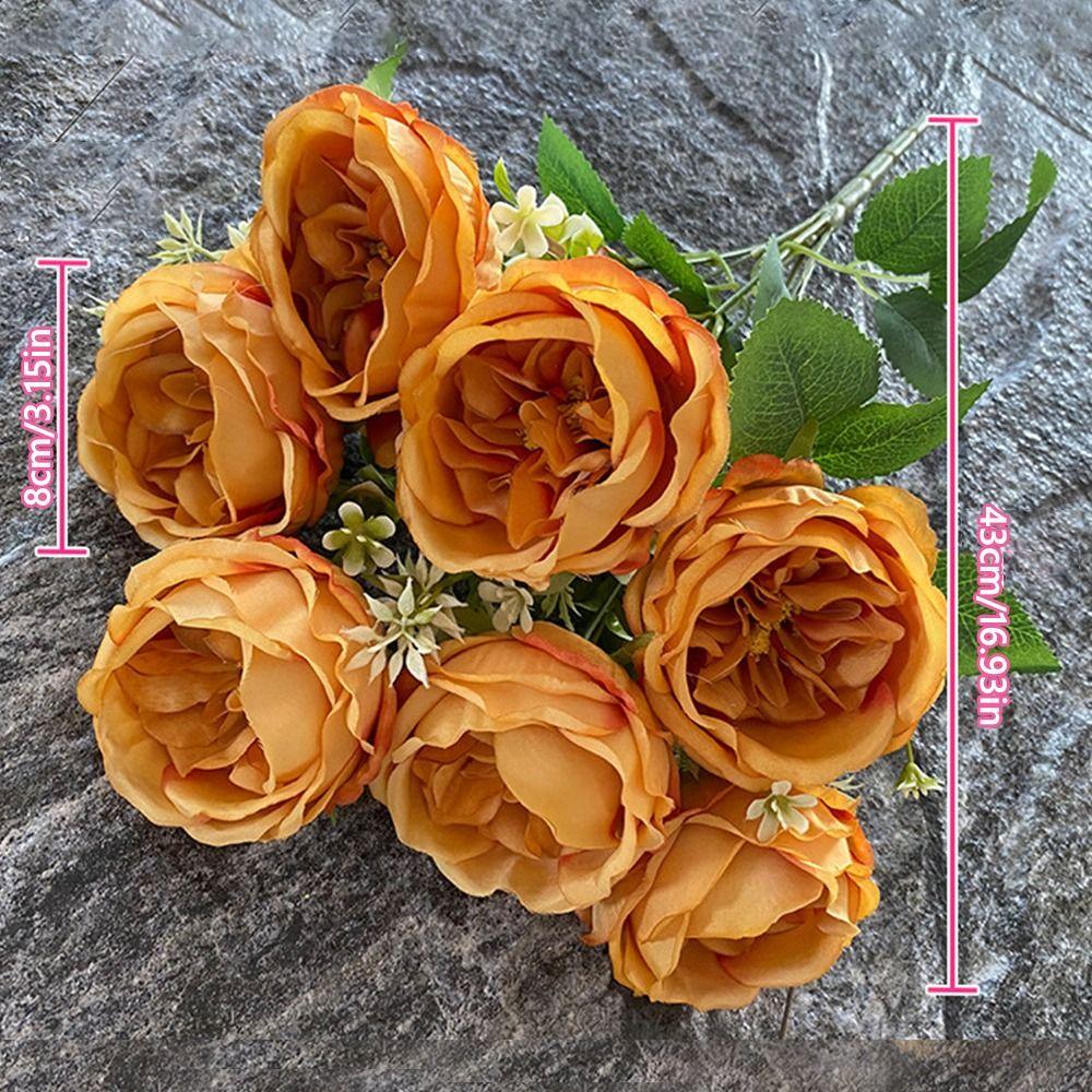 7 Heads Artificial Flower Rose Brushed Fabric Petal Flower Bouquet Faux Austin Rose  Party Supplies