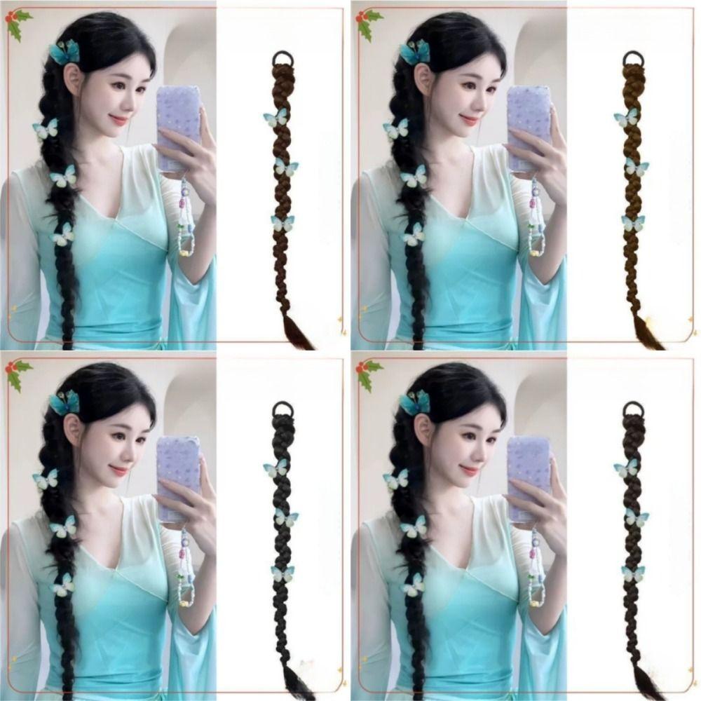 Заколка-бабочка Длинная скрученная плетеная резинка для волос в виде конского хвоста Боксерская плетеная коса-парик для женщин