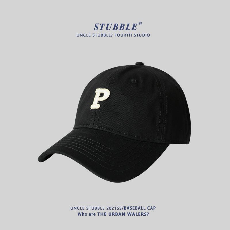 Women's Adult Four Seasons Soft Top Baseball Cap Large Size 100% Cotton P Letter Logo 6-Panel Design 48-50cm Head Circumference