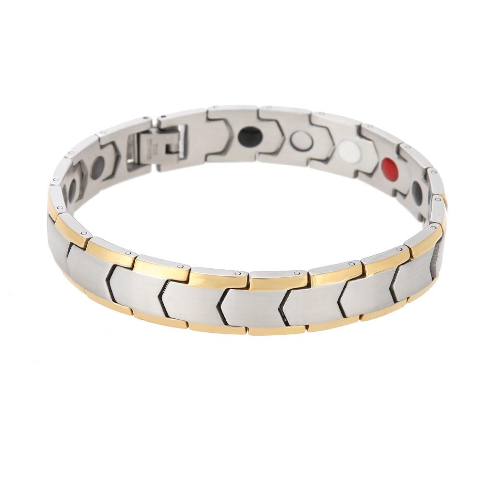 Браслет магнитной терапии из титановой стали, регулируемый браслет для мужчин, подарок для здоровья (Серебряный)